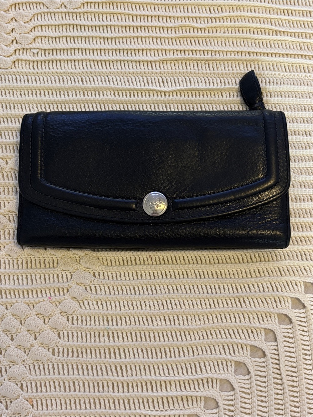 Coach Black Leather Wallet with Silver Snap Logo